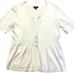 Avenue Short Sleeve Smocked Waist Cardigan Cottagecore Beachy Women 14-16 Ivory